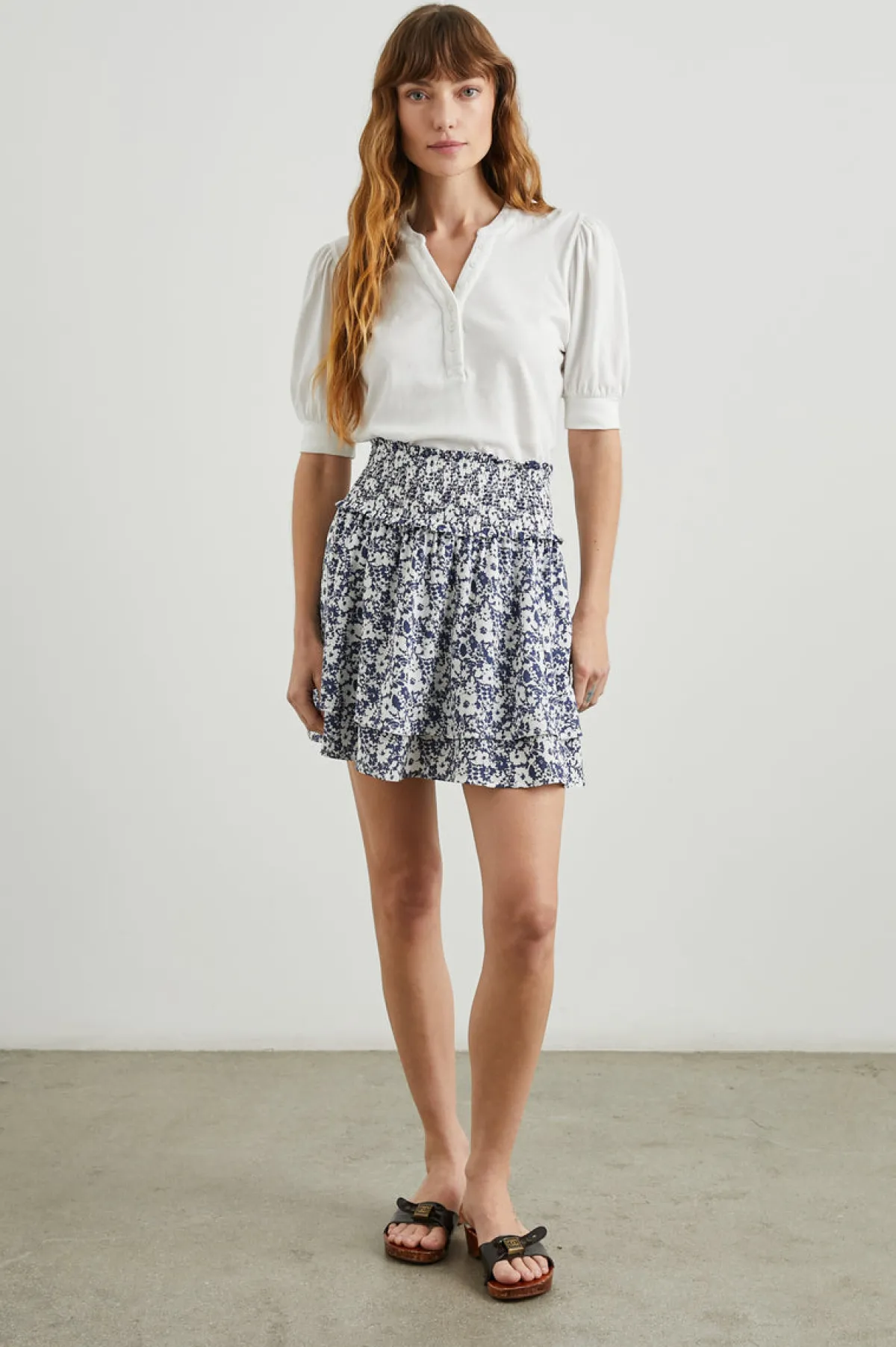 ADDISON SKIRT - NAVY WHITE TEXTURE FLORAL|Rails New