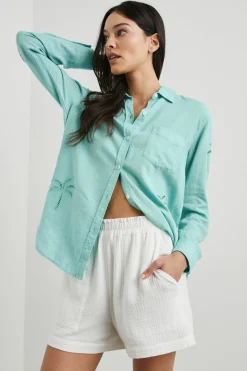 CHARLI SHIRT - AQUA PALM TREE EYELET|Rails Cheap