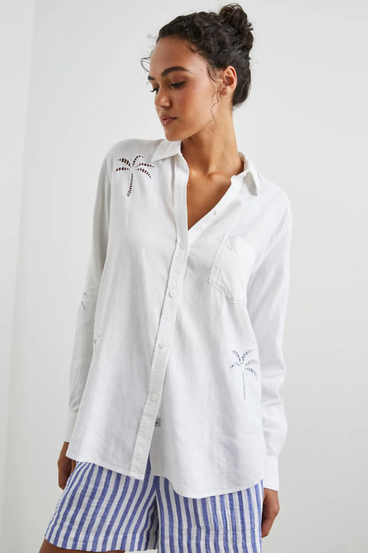 CHARLI SHIRT - WHITE PALM TREE EYELET|Rails Fashion