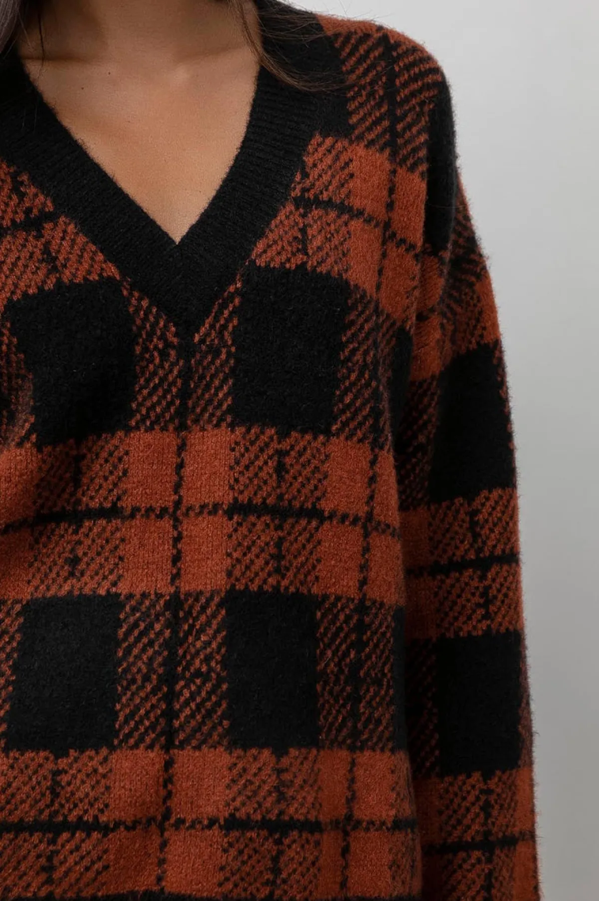 COLLEEN SWEATER - RUST BLACK PLAID|Rails Cheap