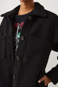 CONNIE SHIRT JACKET - BLACK TEDDY|Rails New