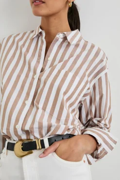 ELSA SHIRT - RUSSET WHITE STRIPE|Rails Cheap