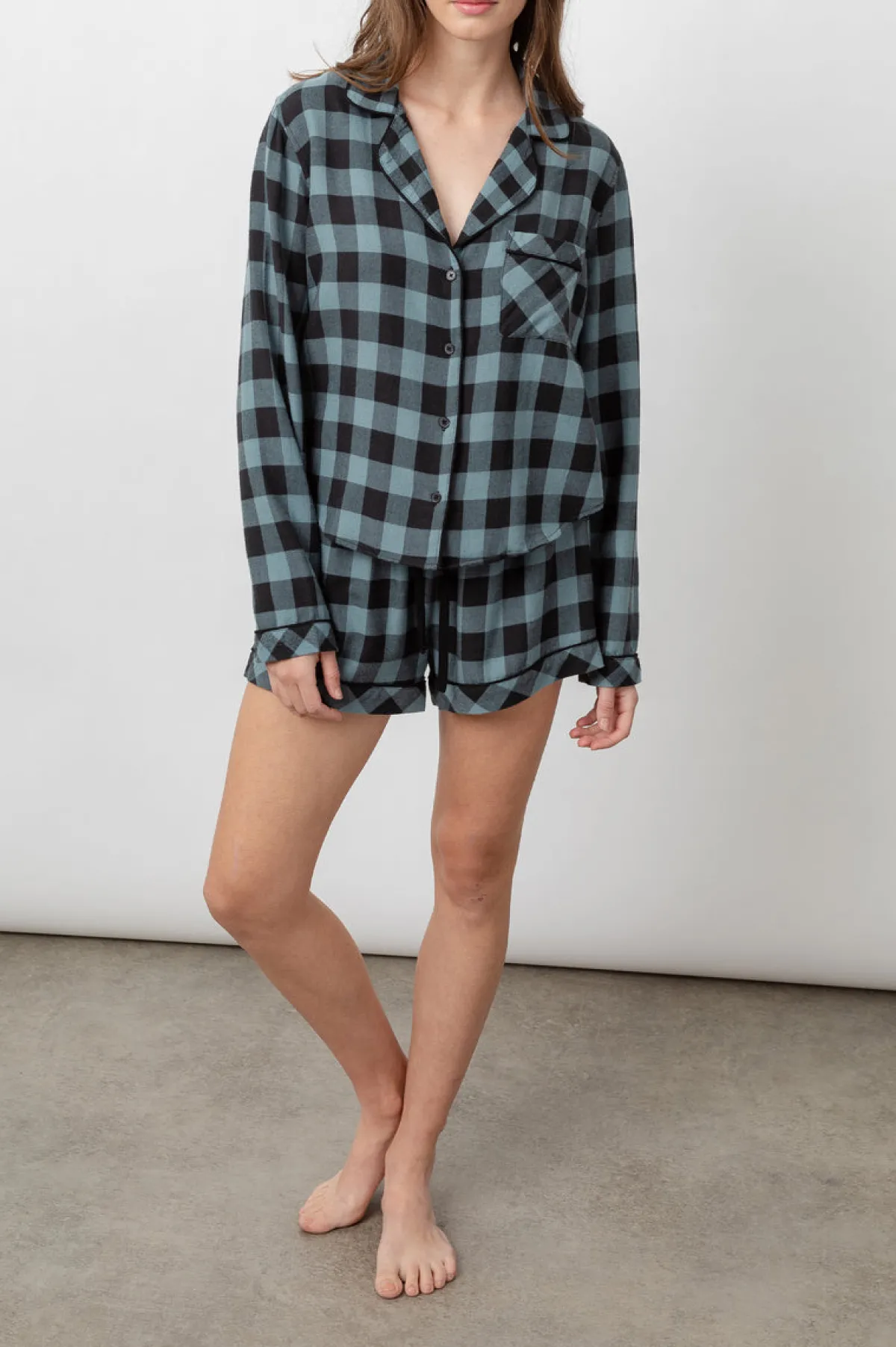 KELLEN PAJAMA SET - DUSTY TEAL CHECK|Rails Cheap