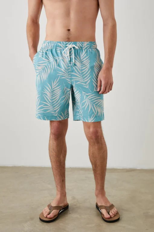 KIAN SWIM SHORT - PALM SHADOW AQUA|Rails Clearance