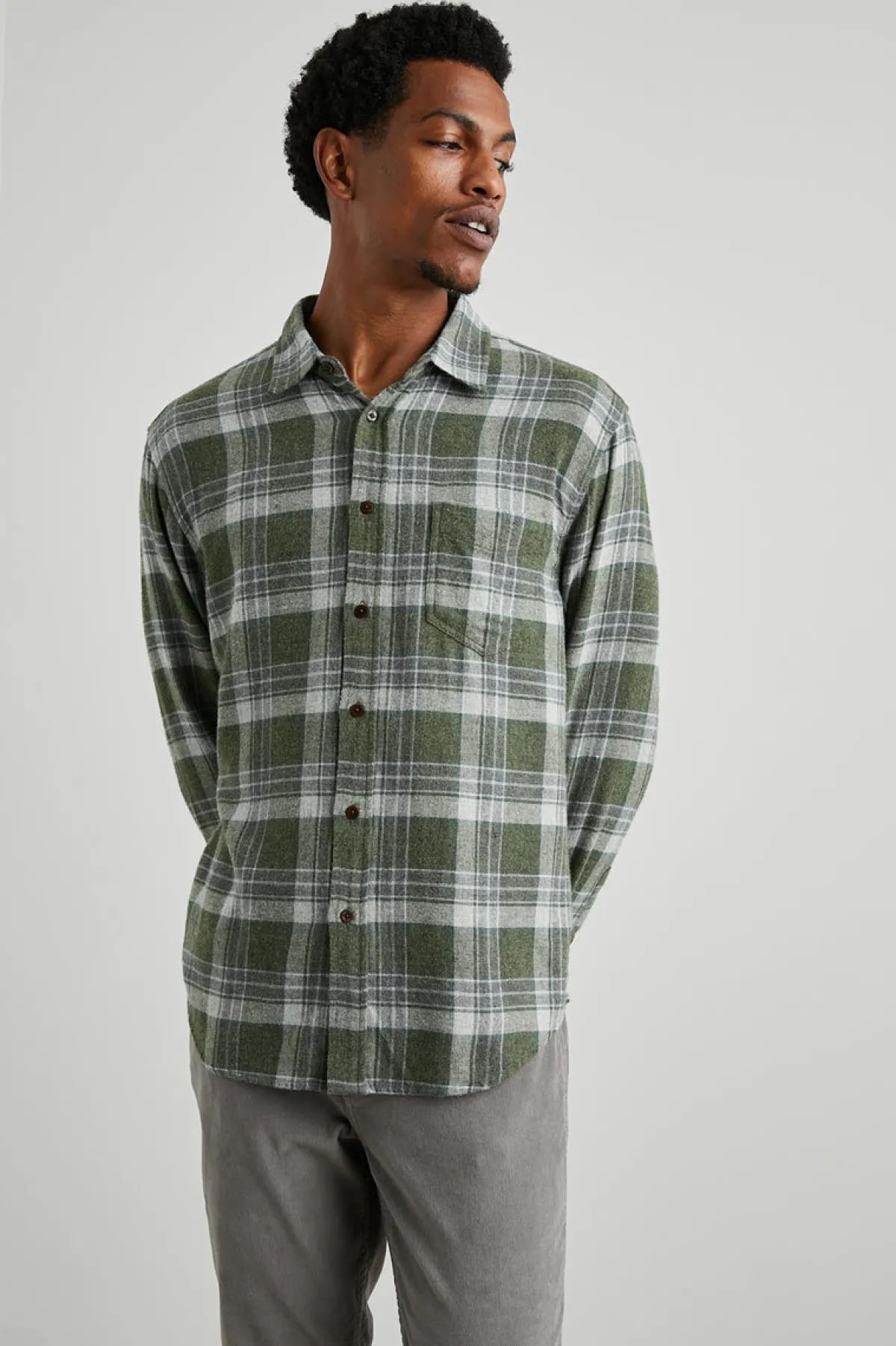 LENNOX SHIRT - GREEN HOLLOW GREY MELANGE|Rails Best