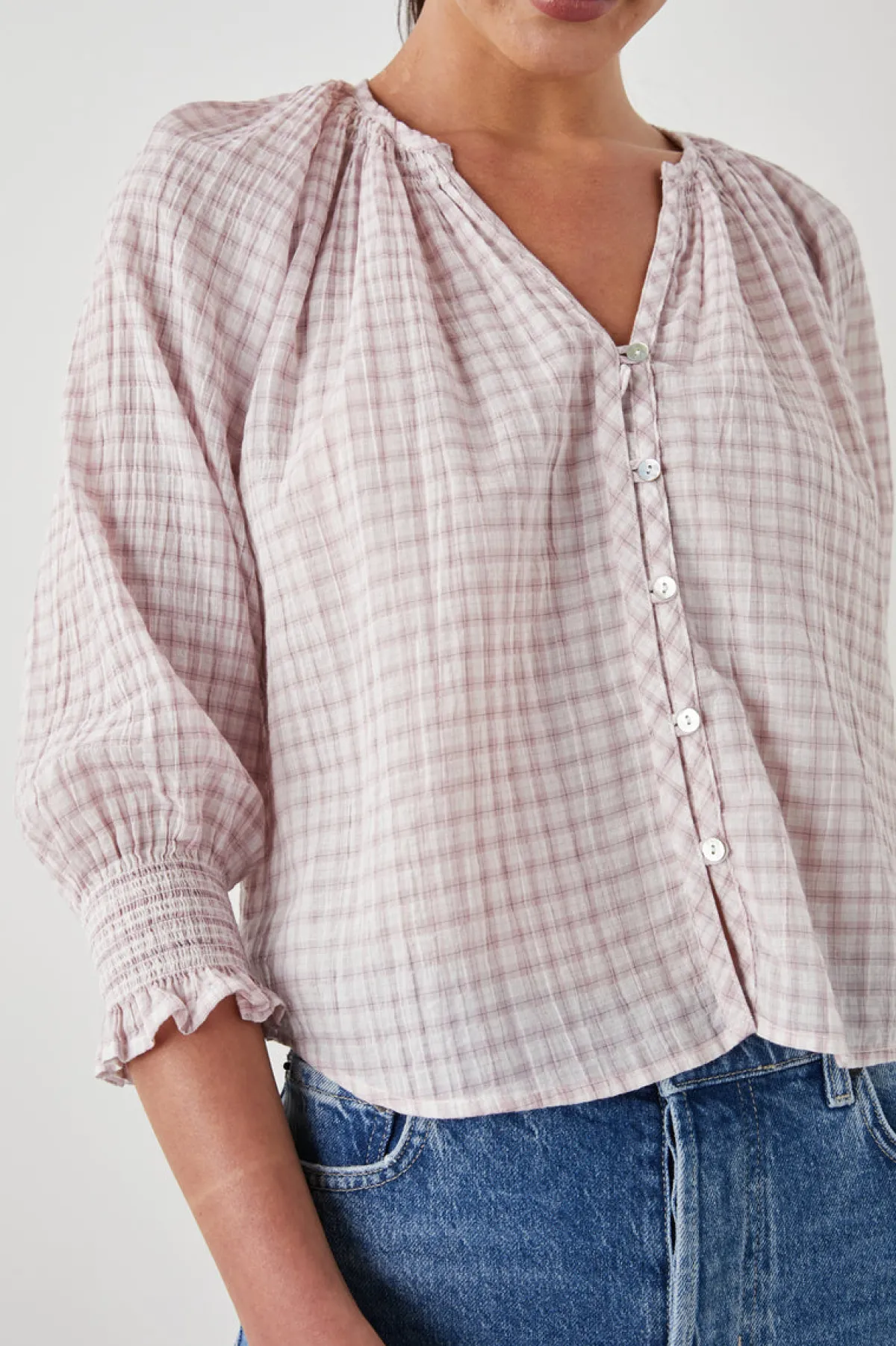 MARIAH TOP - SOFT ROSE CHECK|Rails Discount