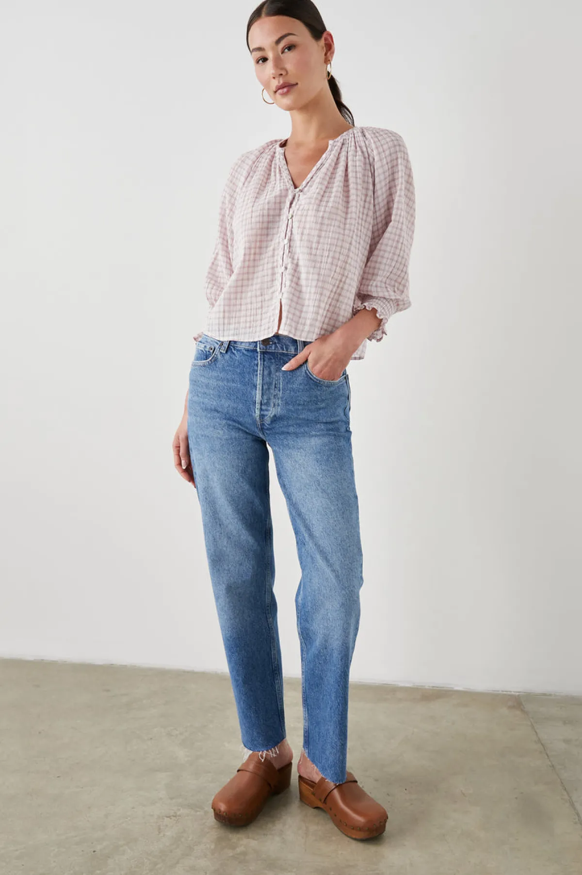 MARIAH TOP - SOFT ROSE CHECK|Rails Discount