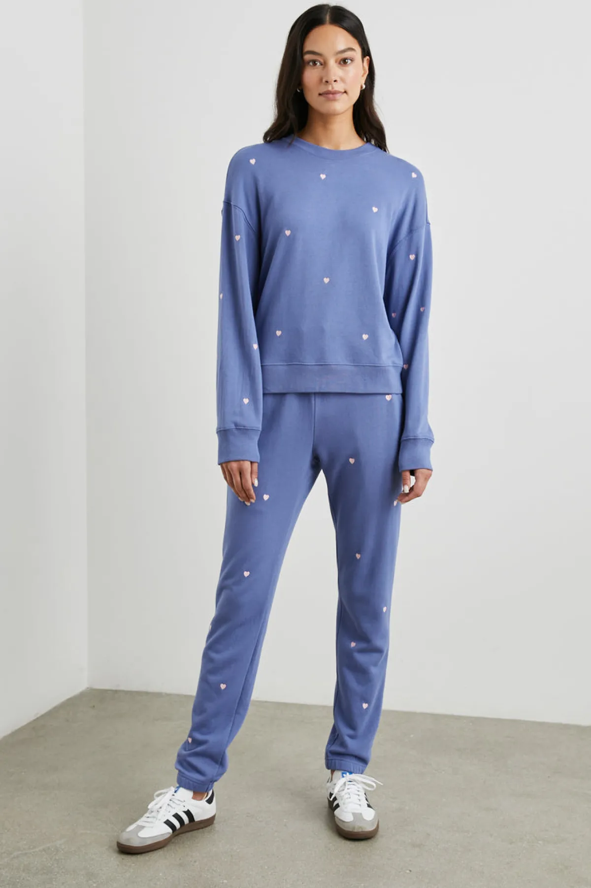 RAMONA SWEATSHIRT - PINK PERIWINKLE HEARTS EMBROIDERY|Rails Outlet