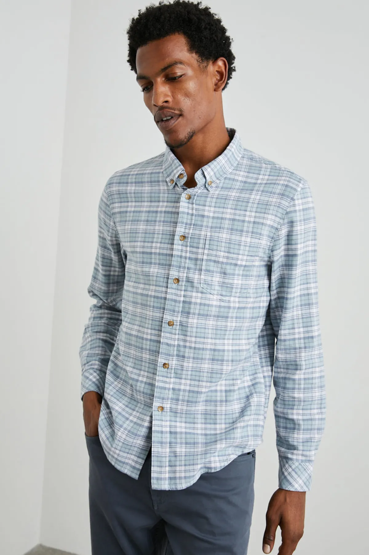 REID SHIRT - SAGE GLASS WHITE|Rails Sale